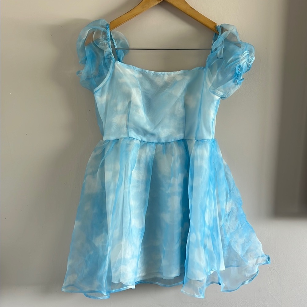 Blue Puff Sleeve Mini Dress Sheer Organza Cottagecore Fairycore Y2K